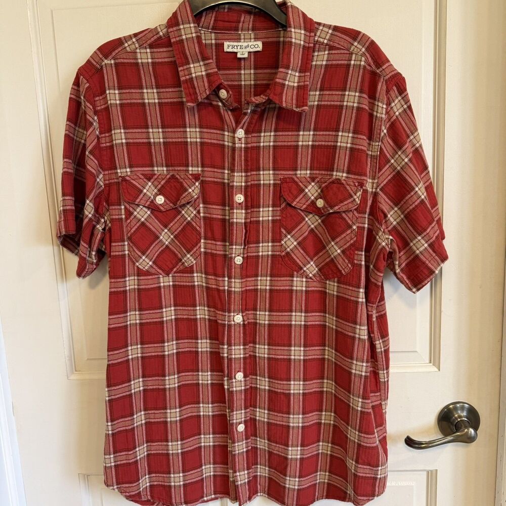 Frye and Co. Men's Short Sleeve Button Down Plaid Shirt Western Cowboy L